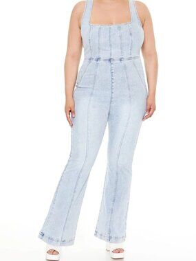 Forever 21+ Plus Size 0X Denim Tank Jumpsuit EUC